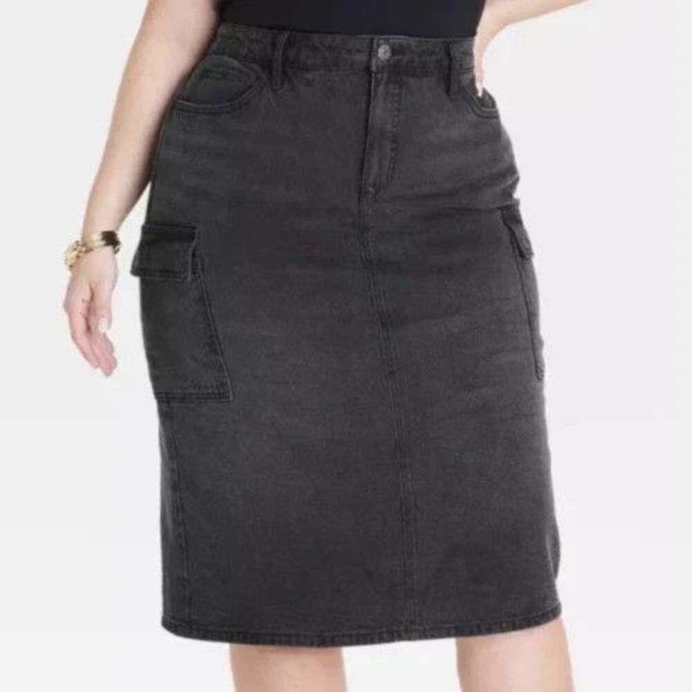 Ava & Viv Wlomen's Size 17 (XXL) Black Denim Cargo Slim Skirt